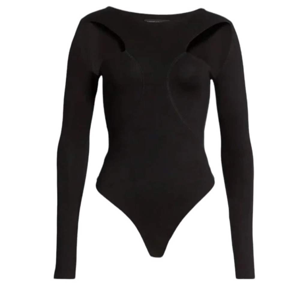 New Naked Wardrobe Cutout Long Sleeve Bodysuit in Black